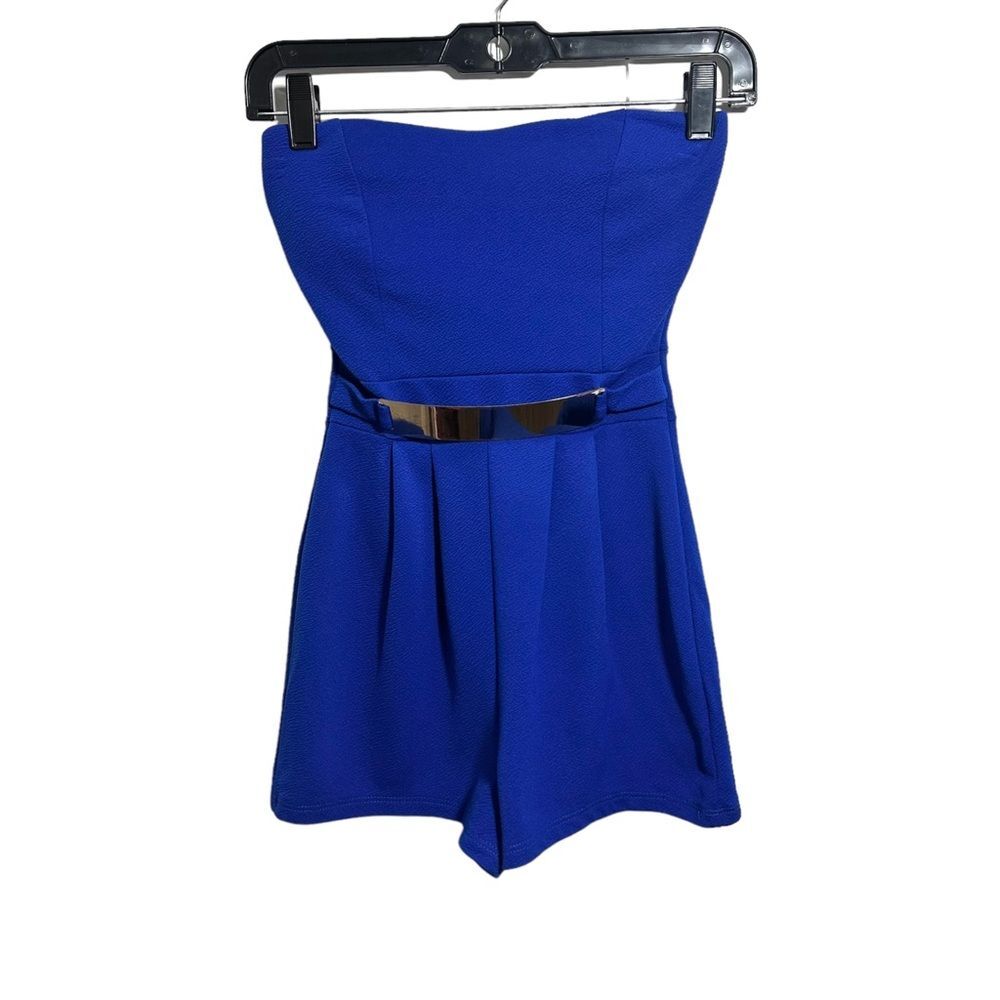 UK2LA Womens Size Small Strapless Short Romper Blue Metal Plate Pleated
